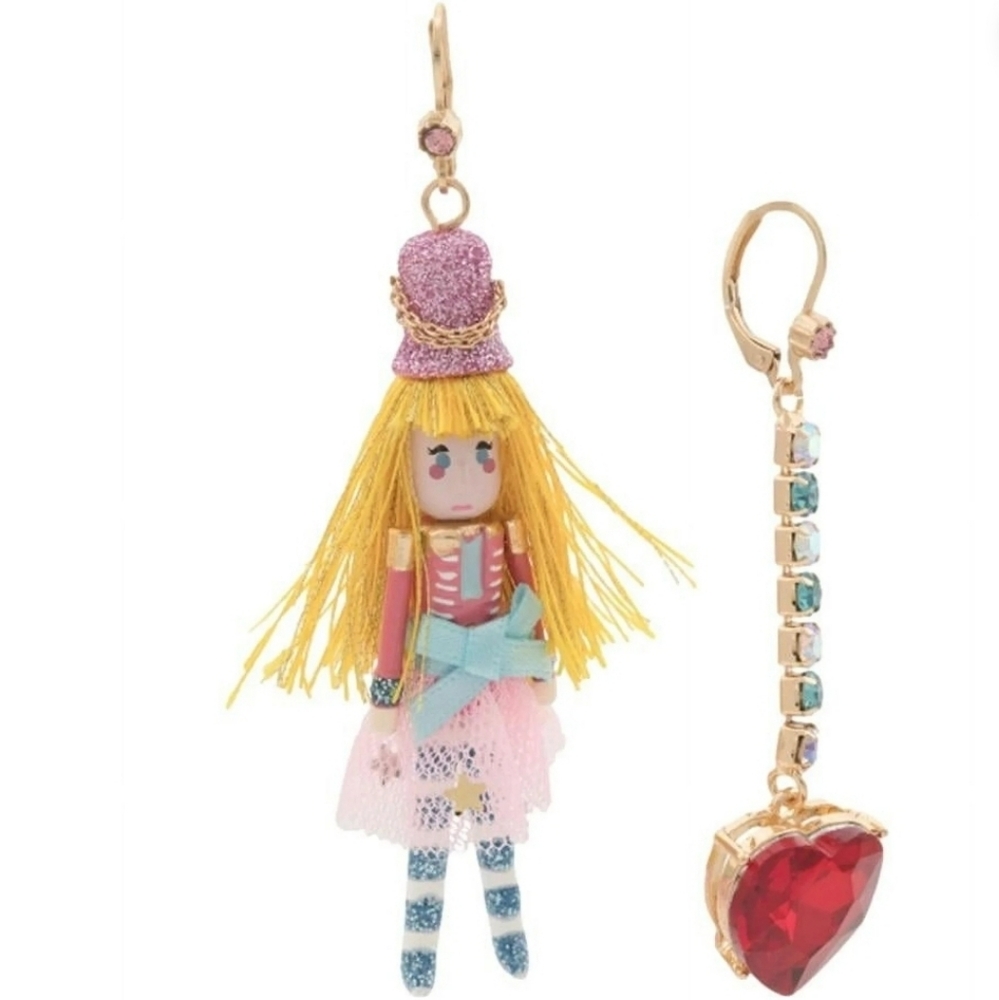 Betsey Johnson Jingle Bell Nutcracker  Earrings.